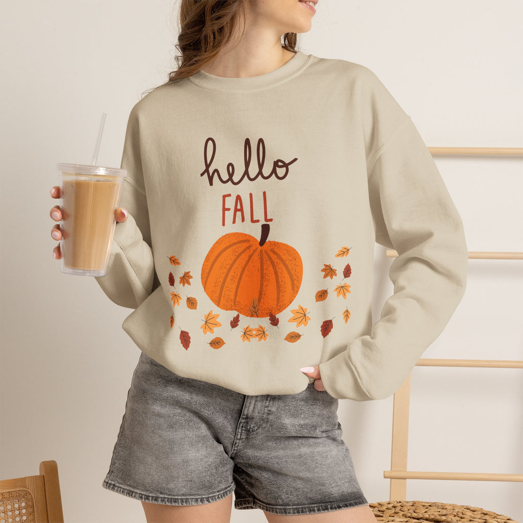 Hello Fall Pumpkin Sweatshirt | Autumn Leaves Crewneck