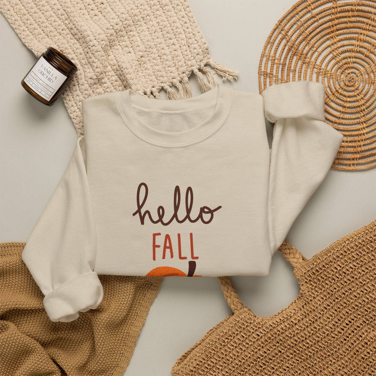 Hello Fall Pumpkin Sweatshirt | Autumn Leaves Crewneck