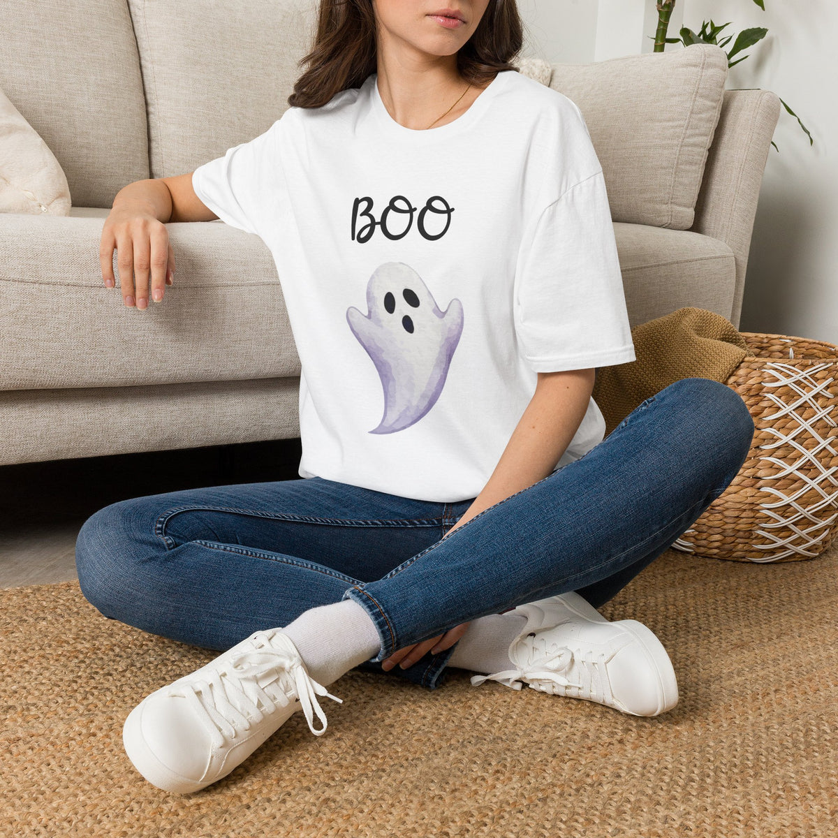 Boo Ghost T‑Shirt — Cute Watercolor Halloween Tee