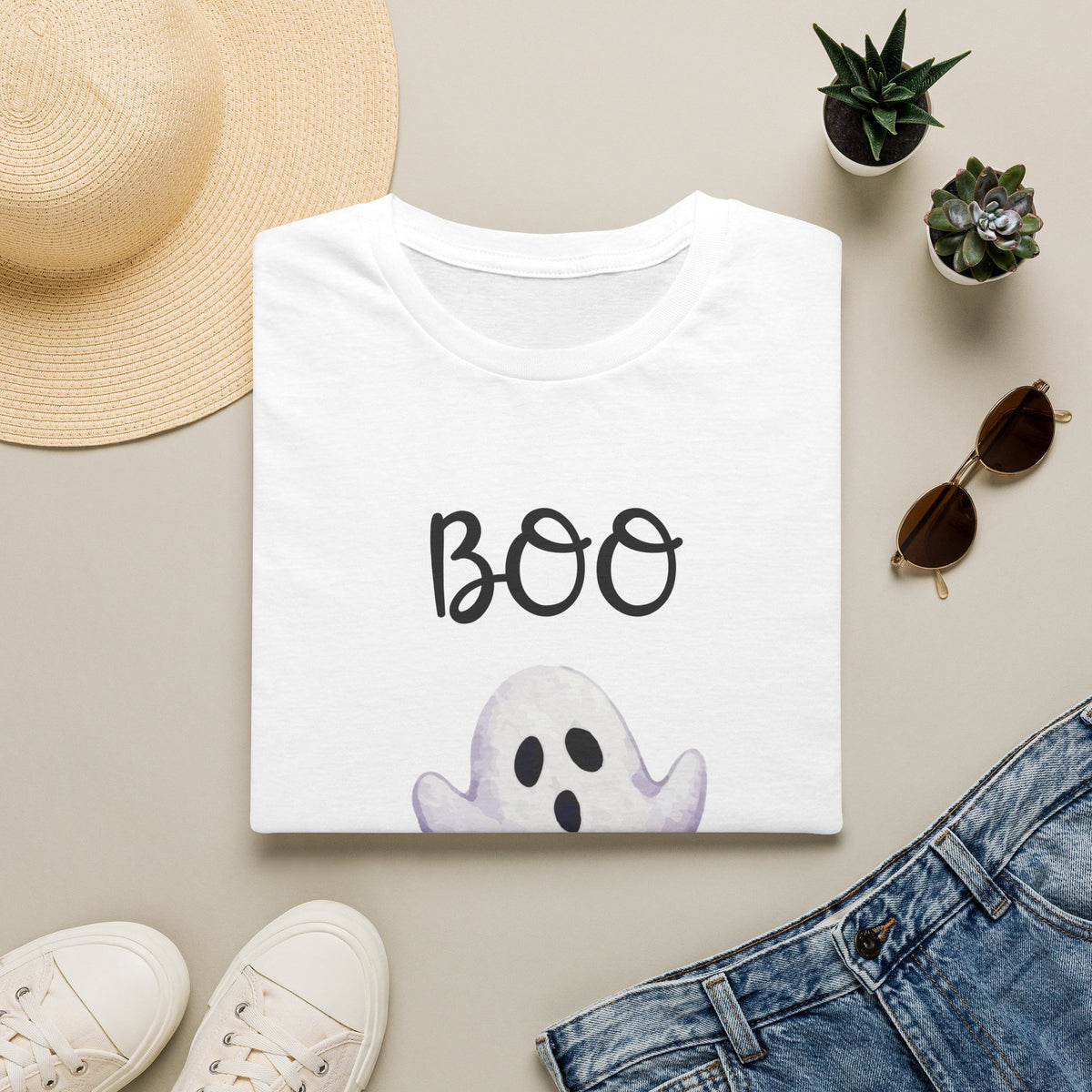 Boo Ghost T‑Shirt — Cute Watercolor Halloween Tee