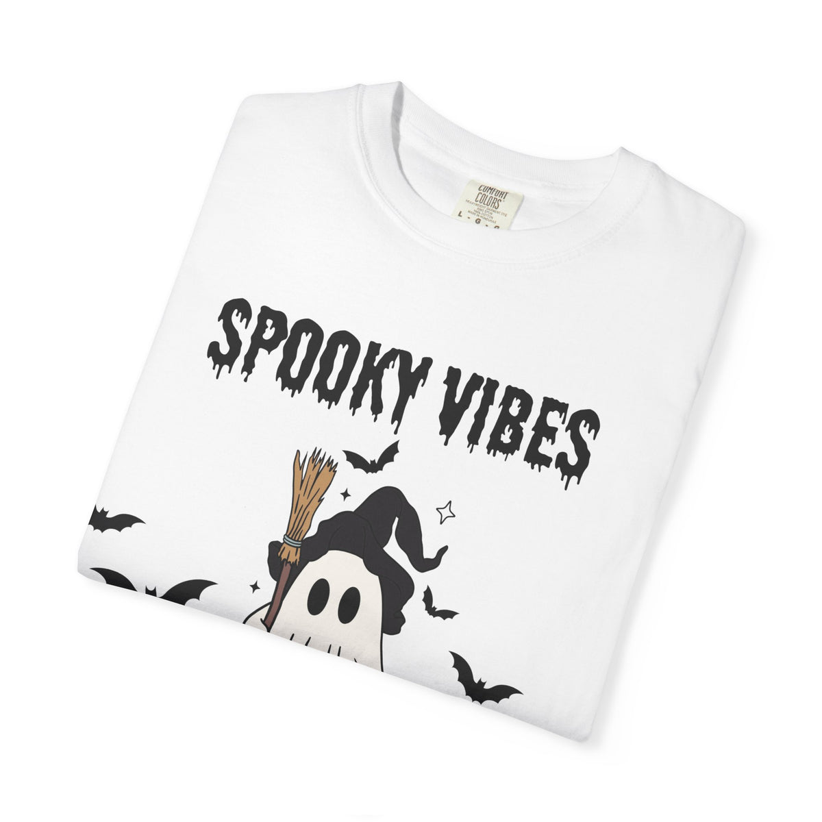 Spooky Vibes Ghost Tee — Halloween Ghost & Fall Leaves T-Shirt