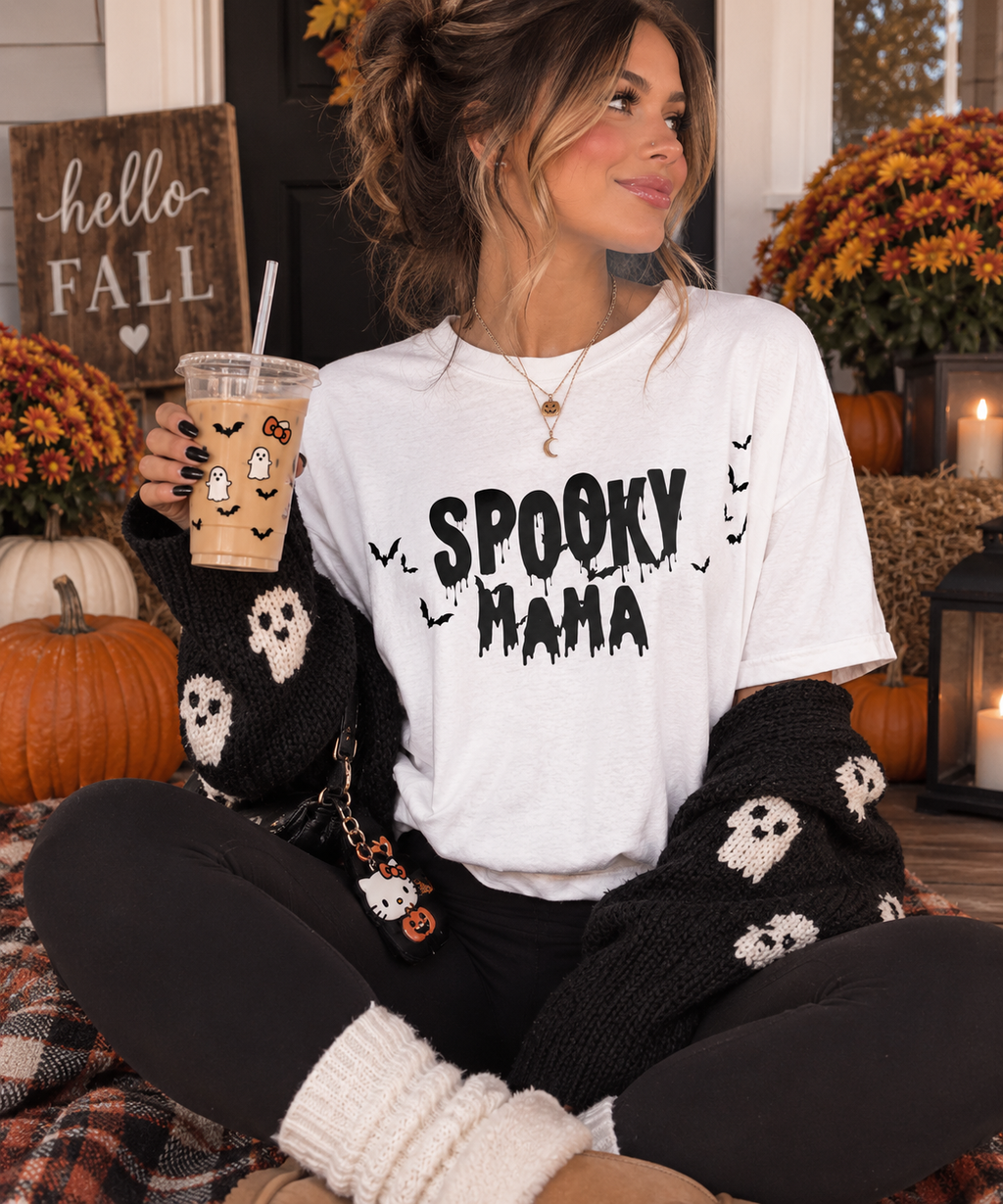 Spooky Mama T-Shirt — Halloween Bats Graphic Tee