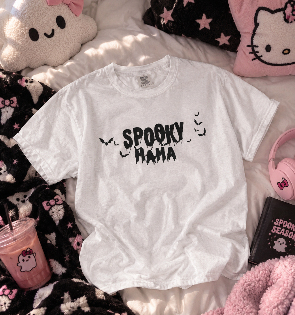 Spooky Mama T-Shirt — Halloween Bat Graphic Tee for Moms