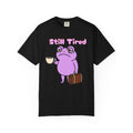 Still Tired Frog T-Shirt — Cute Exhausted Frog with Coffee & Luggage Graphic